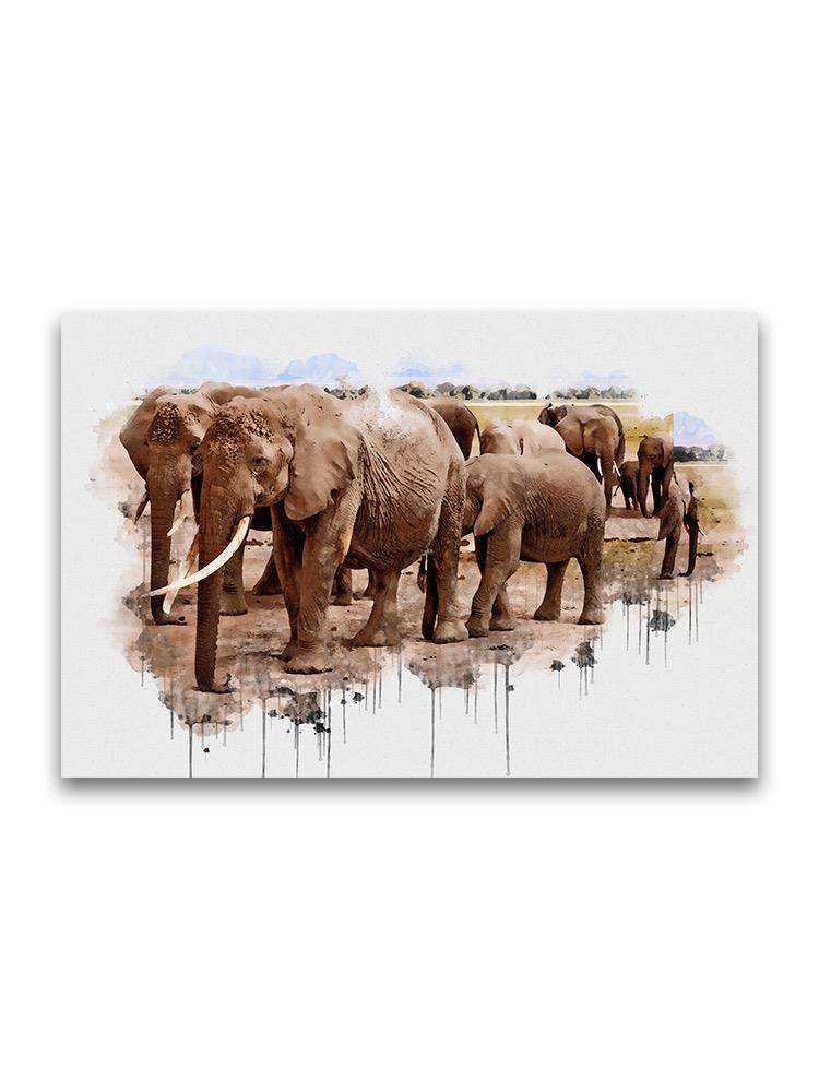 Digital Watercolor Elephants Poster -Image by Shutterstock