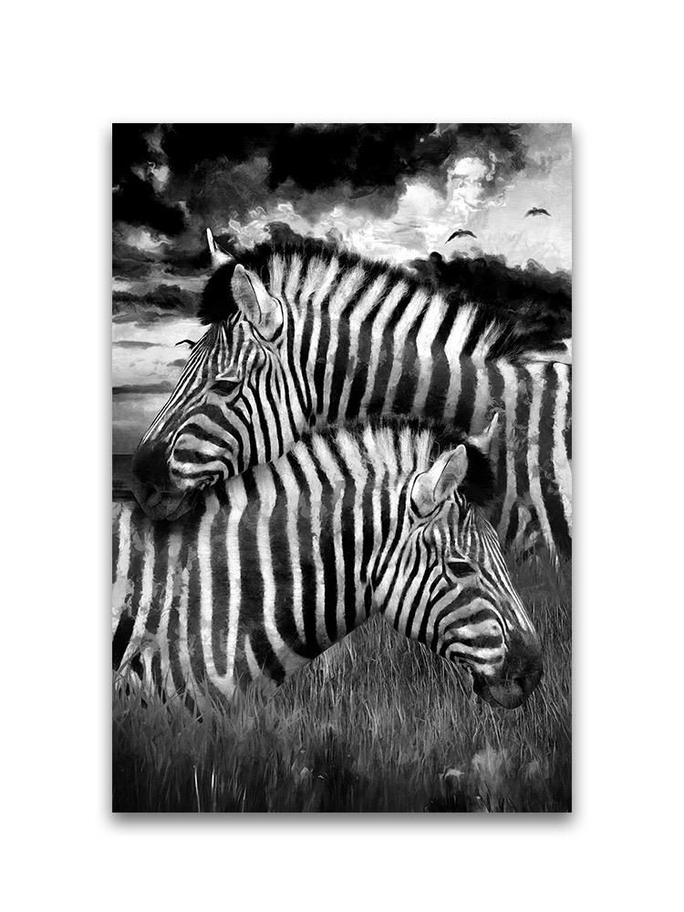 Monochrome Zebras Landscape Oil Poster -Image by Shutterstock