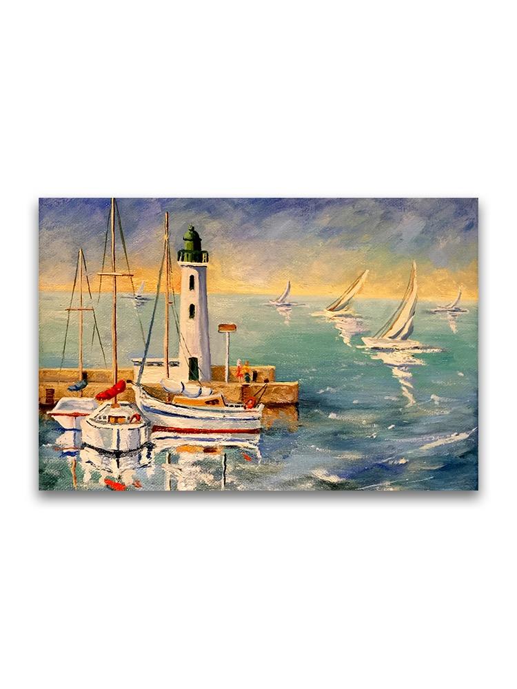 Lighthouse At Sea Oil Painting Poster -Image by Shutterstock