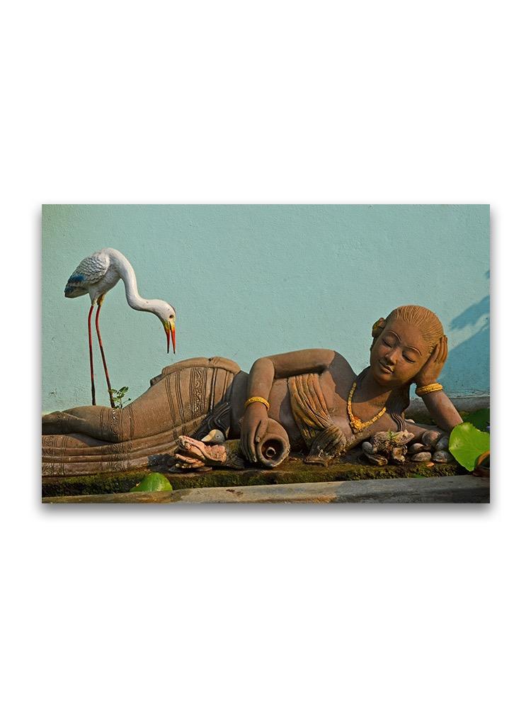 Old Woman And Egret Bird Poster -Image by Shutterstock