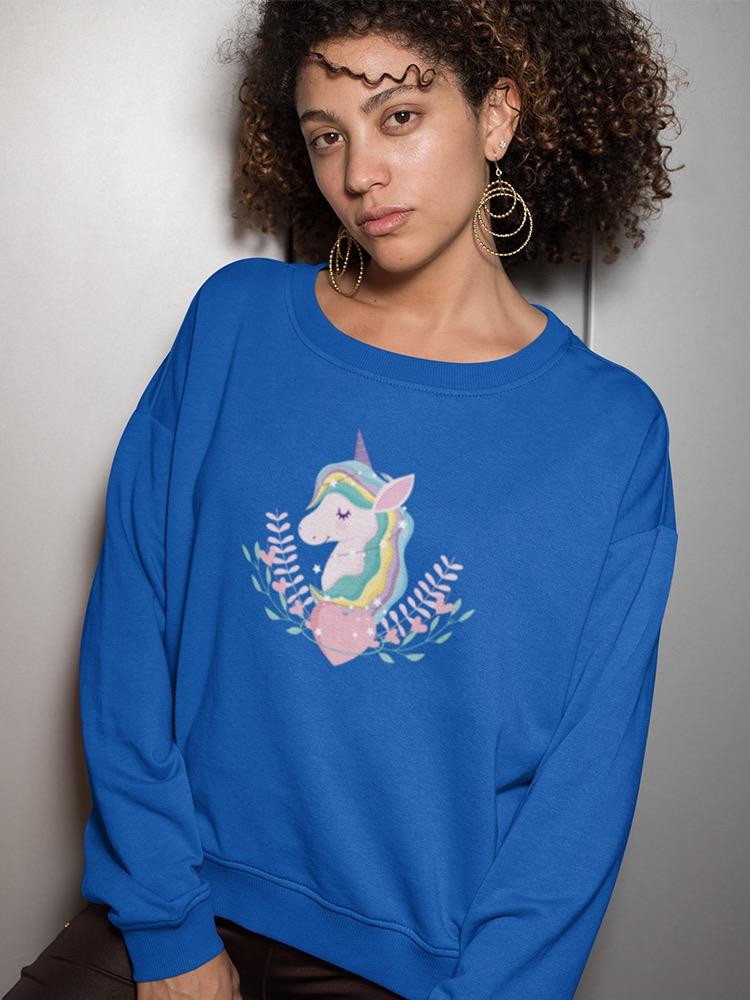 Unicorn Head And Floral Heart Sweatshirt Women's -Image by Shutterstock
