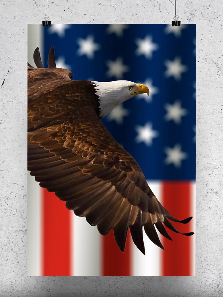 Eagle Flying In Front Of Flag Poster -Image by Shutterstock