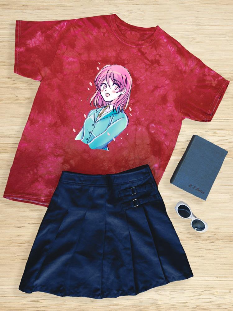 Manga Schoolgirl Grinning Tie Dye Tee -Image by Shutterstock