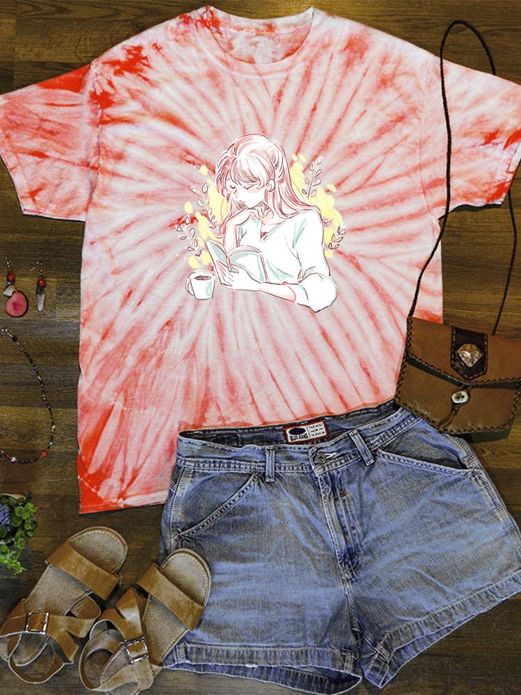 Manga Girl Reading Book Tie Dye Tee -Image by Shutterstock