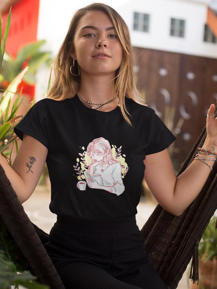 Manga Girl Reading Book T-shirt -Image by Shutterstock