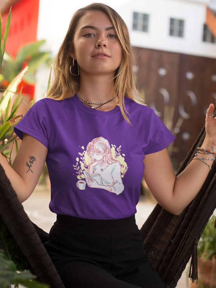 Manga Girl Reading Book T-shirt -Image by Shutterstock