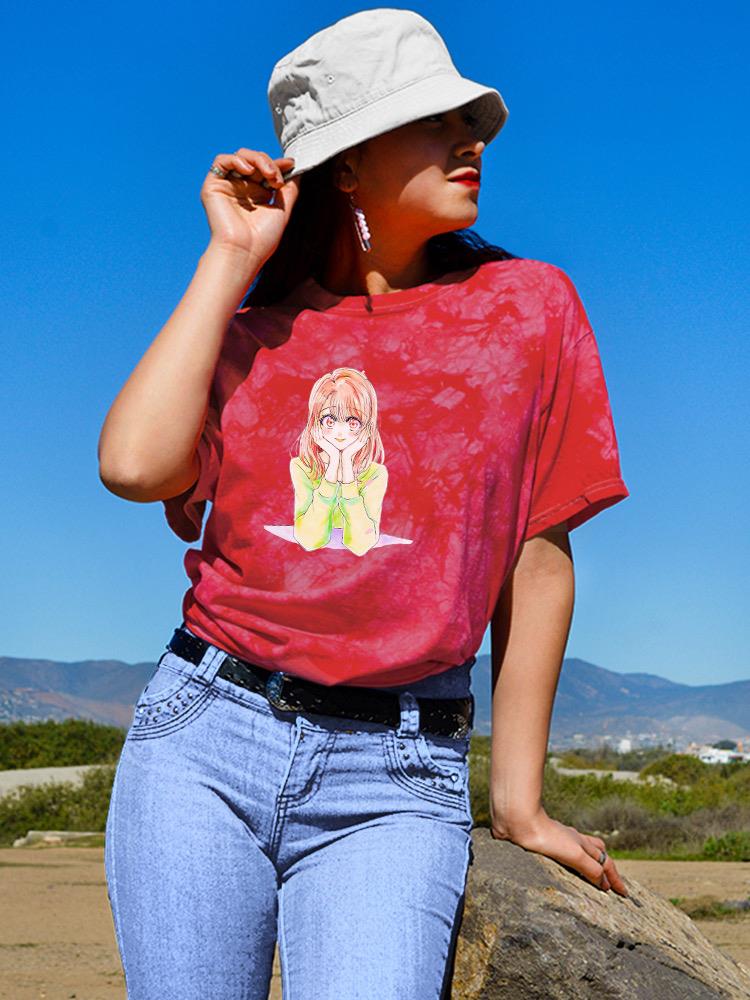 Manga Girl Flirty Smile Tie Dye Tee -Image by Shutterstock