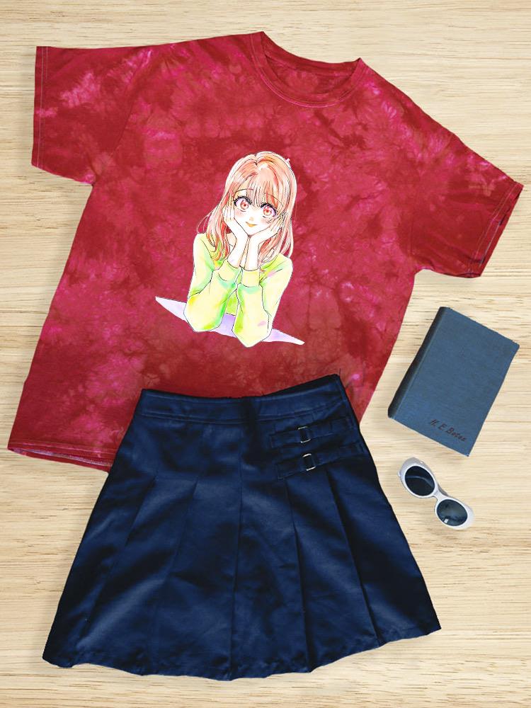 Manga Girl Flirty Smile Tie Dye Tee -Image by Shutterstock