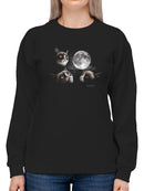 Grumpy Cat Faces With Full Moon Sweatshirt Women's -T-Line Designs
