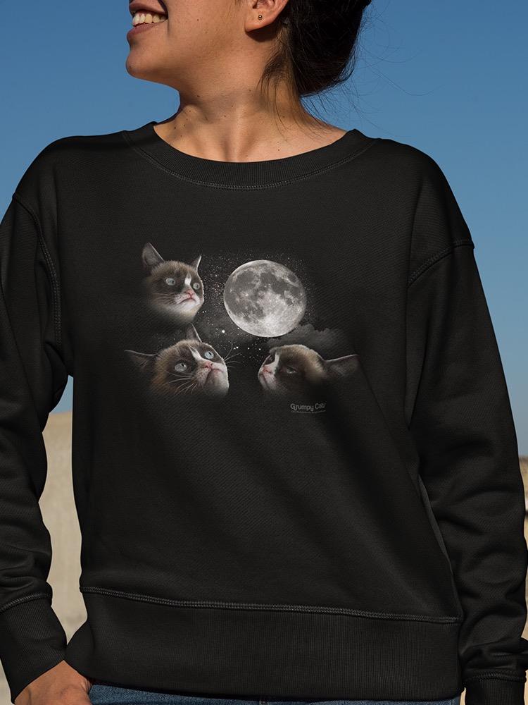 Grumpy Cat Faces With Full Moon Sweatshirt Women's -T-Line Designs