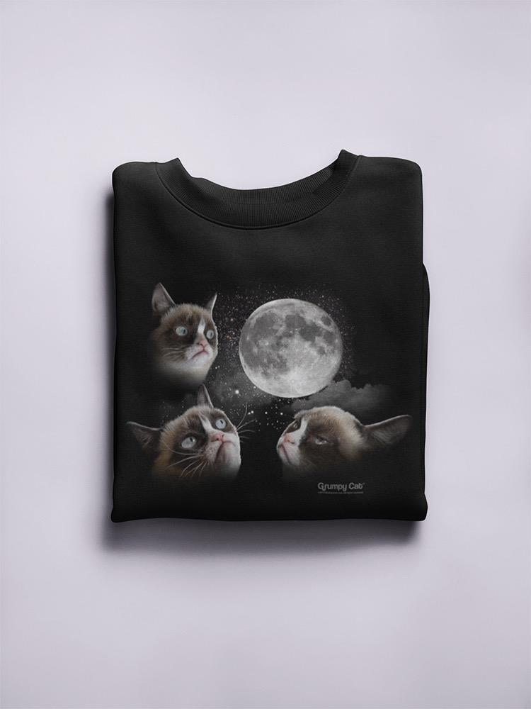 Grumpy Cat Faces With Full Moon Sweatshirt Women's -T-Line Designs