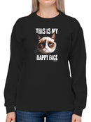 Happy Face Grumpy Cat Sweatshirt Women's -T-Line Designs