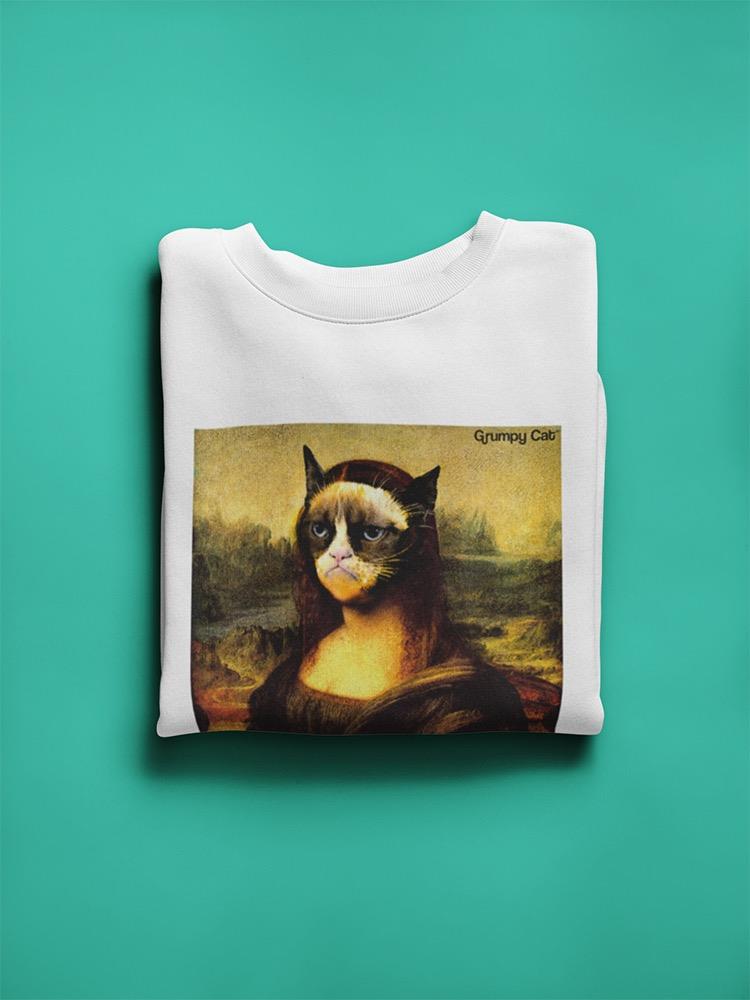Mona Lisa With Grumpy Cat Face Sweatshirt Women's -T-Line Designs