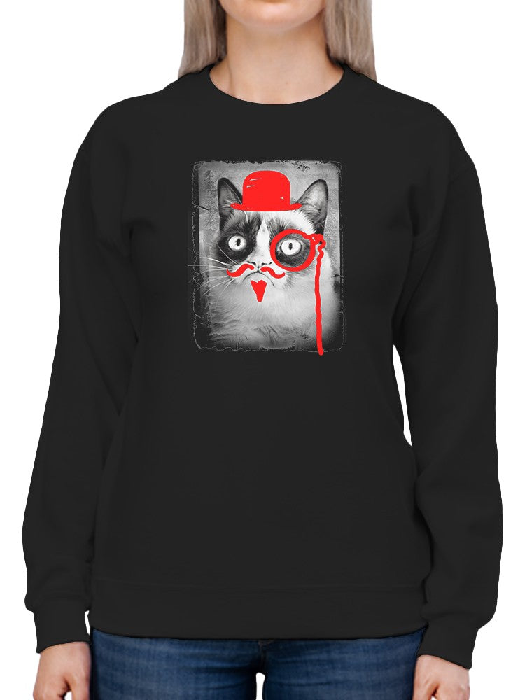 Grumpy Cat With Red Graffiti Sweatshirt Women's -T-Line Designs