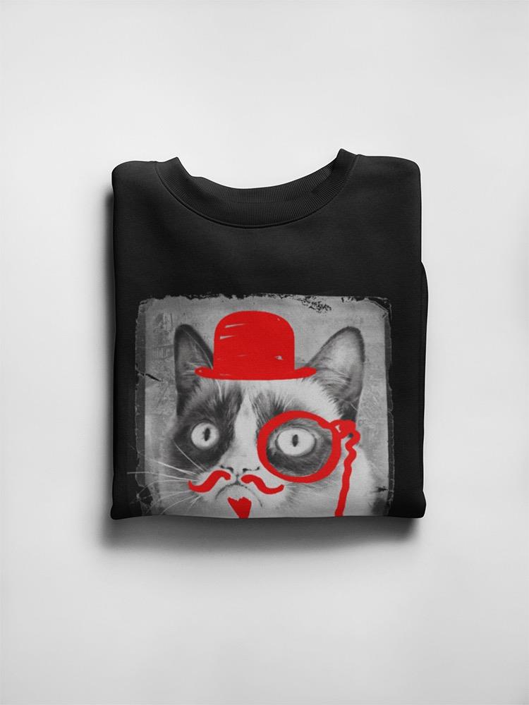 Grumpy Cat With Red Graffiti Sweatshirt Women's -T-Line Designs
