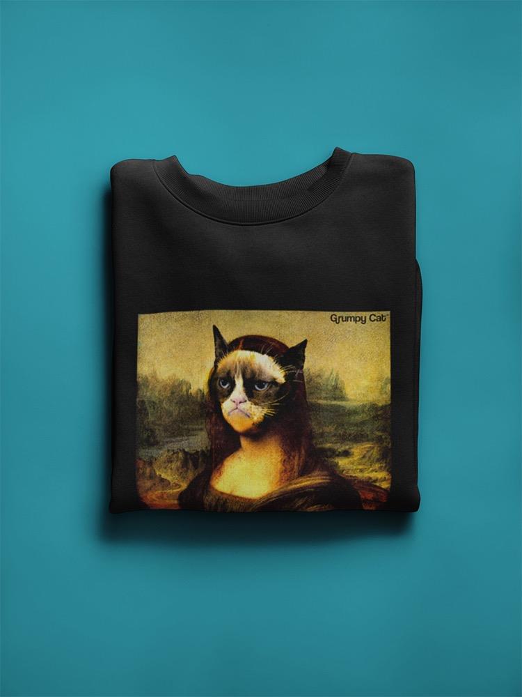 Grumpy Cat Over Mona Lisa's Face Sweatshirt Men's -T-Line Designs
