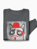 Grumpy Cat With Red Moustache Sweatshirt Men's -T-Line Designs