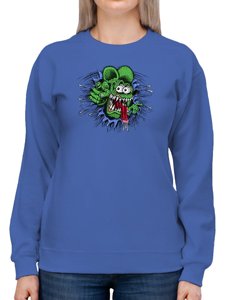 Rat Fink Creepy Rat Face Sweatshirt Women's -T-Line Designs