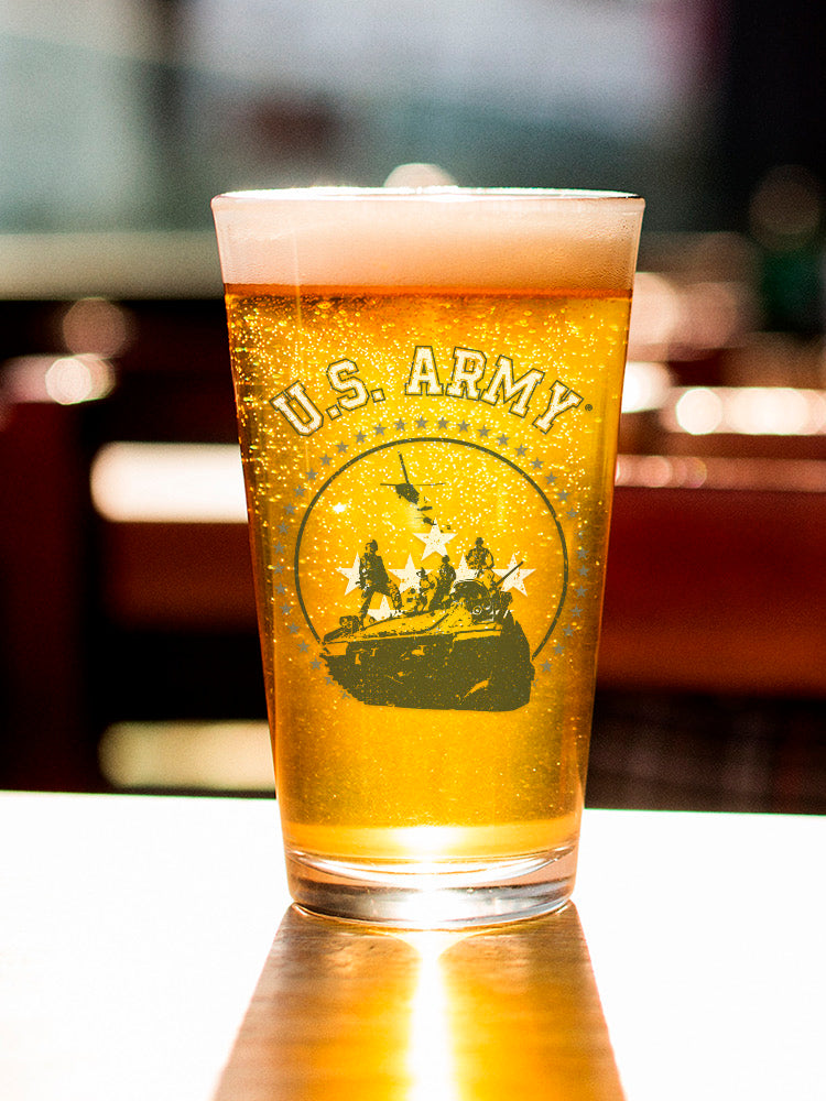 Army Tank And Soldiers Pint Glass -Army Designs