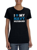 Love My Navy Husband Shaped Tee Women's -Navy Designs