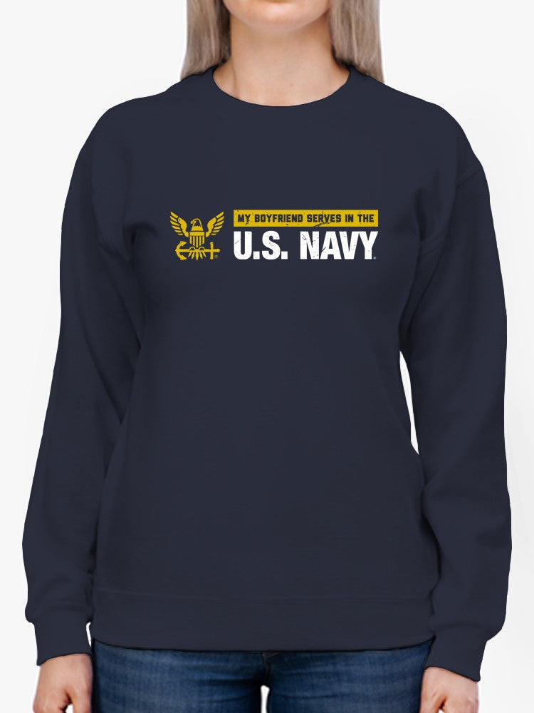 My Boyfriend Serves U.S. Navy Sweatshirt Women's -Navy Designs