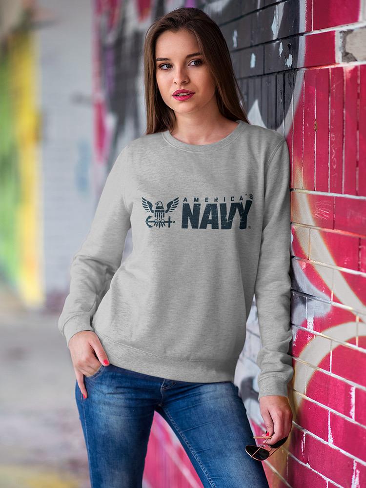 America's Navy Logo Slogan Sweatshirt Women's -Navy Designs