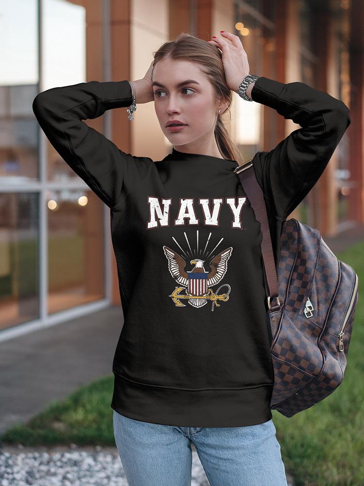 Navy Logo Phrase Sweatshirt Women's -Navy Designs