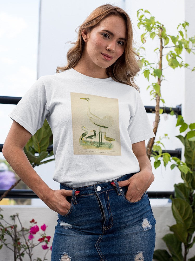 Antique Crane And Heron. T-shirt -Alexander Wilson Designs