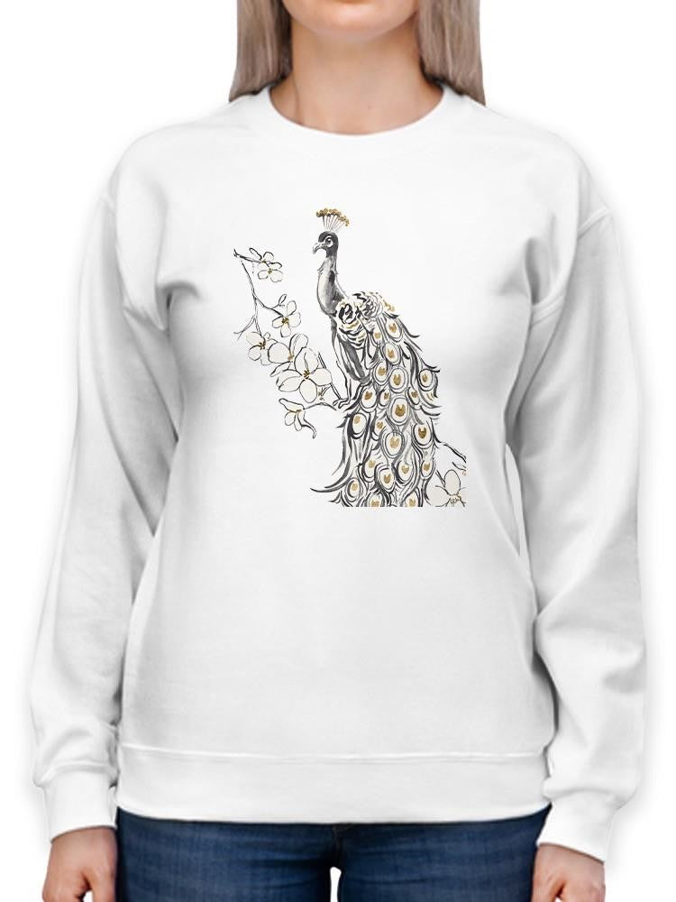 Peacock In Gold Ii Sweatshirt -Annie Warren Designs