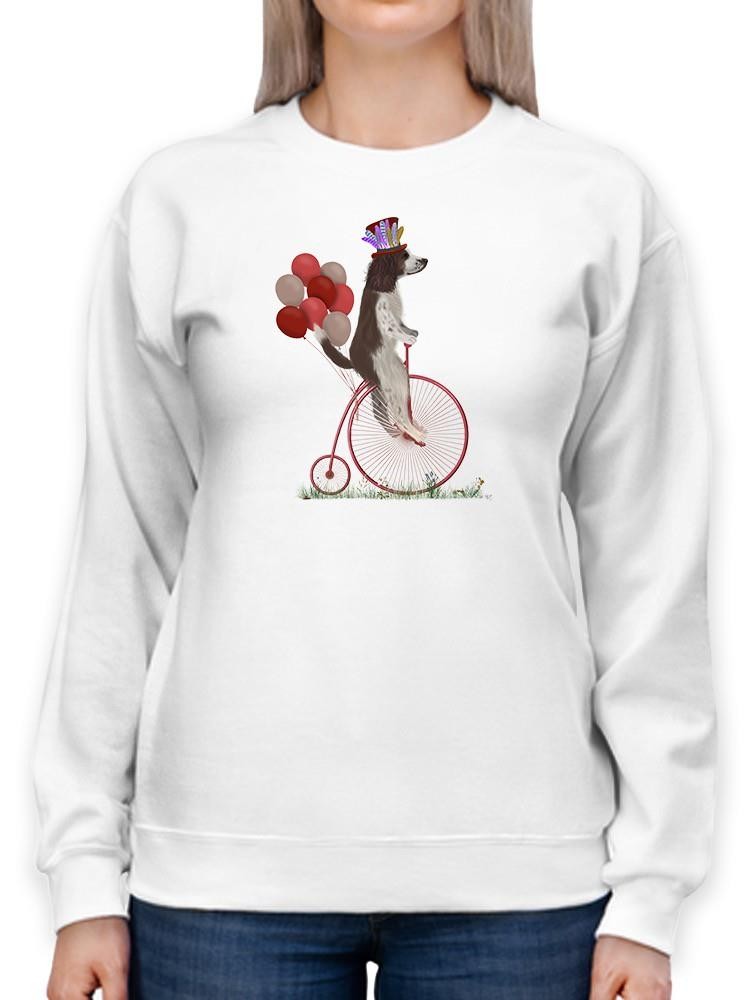 Spaniel On Penny Farthing Sweatshirt -Fab Funky Designs