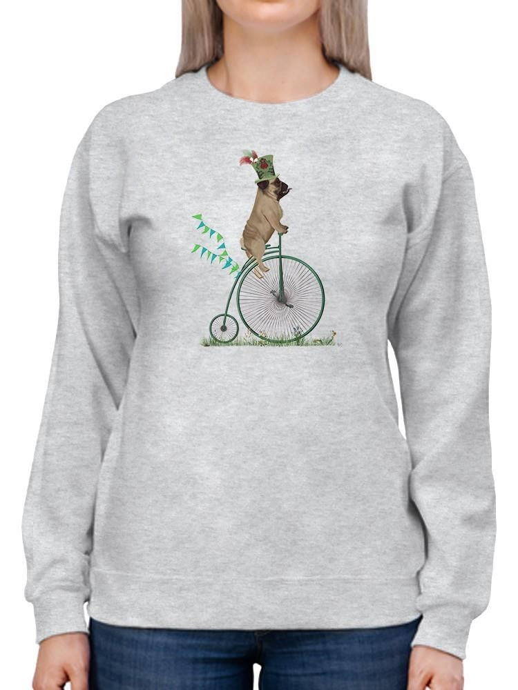 Pug On Penny Farthing Sweatshirt -Fab Funky Designs
