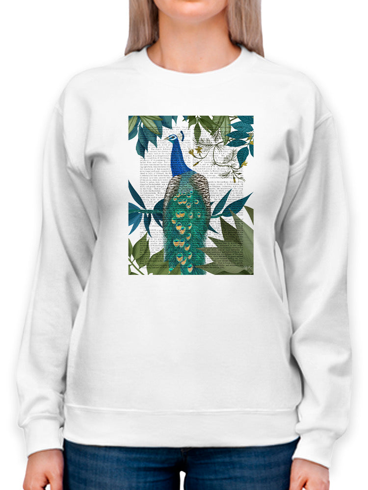 Peacock On Branch Book Print. Sweatshirt -Fab Funky Designs