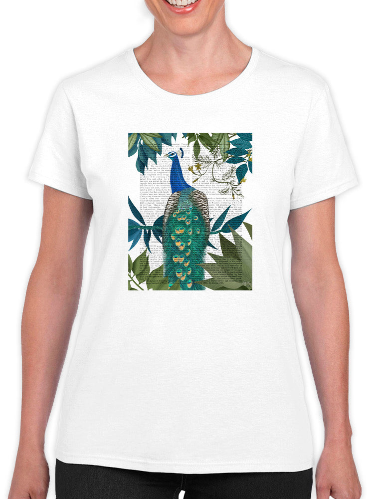 Peacock On Branch Book Print. T-shirt -Fab Funky Designs