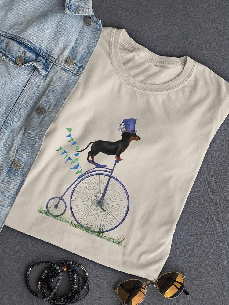 Dachshund On Penny Farthing T-shirt -Fab Funky Designs