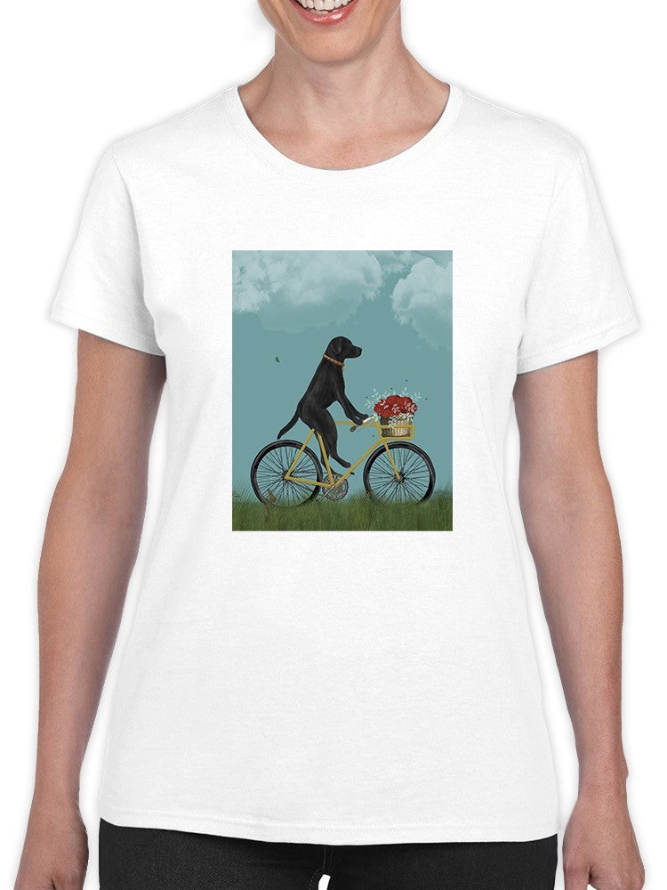 Black Labrador On A Bicycle T-shirt -Fab Funky Designs
