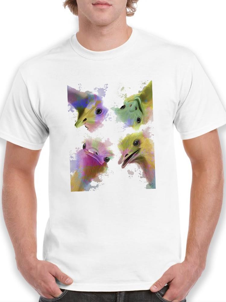 Rainbow Splash Ostriches T-shirt -Fab Funky Designs