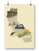 Illustrated State California Wall Art -Jacob Green Designs