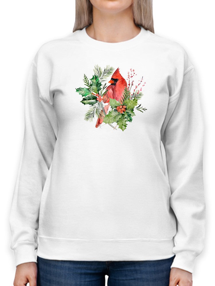 Cardinal Holly Christmas. Sweatshirt -Jennifer Paxton Parker Designs
