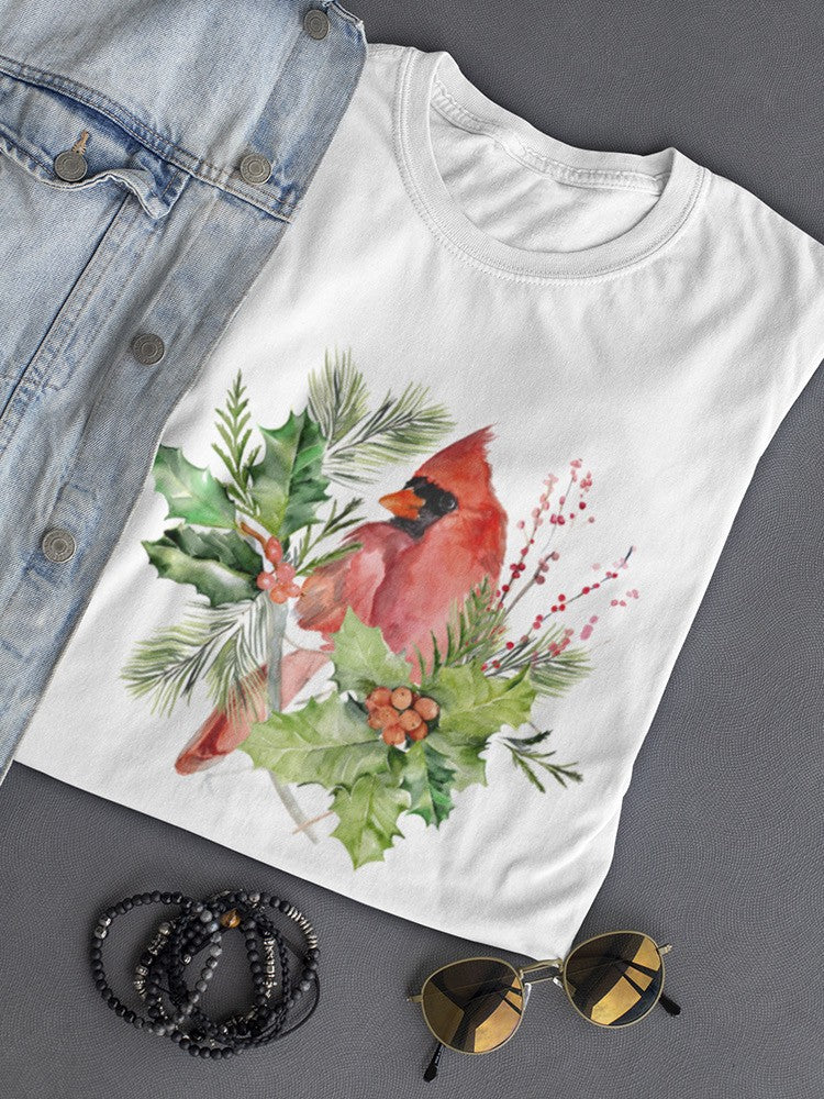 Cardinal Holly Christmas. T-shirt -Jennifer Paxton Parker Designs