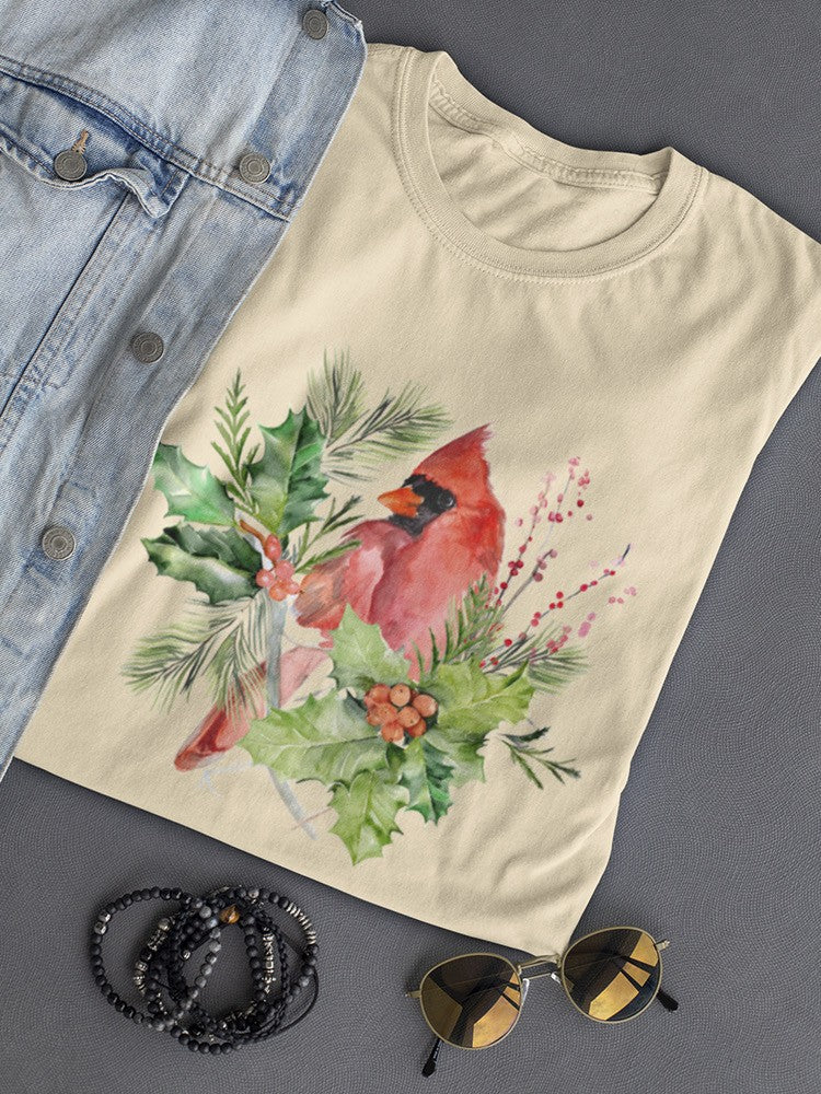Cardinal Holly Christmas. T-shirt -Jennifer Paxton Parker Designs