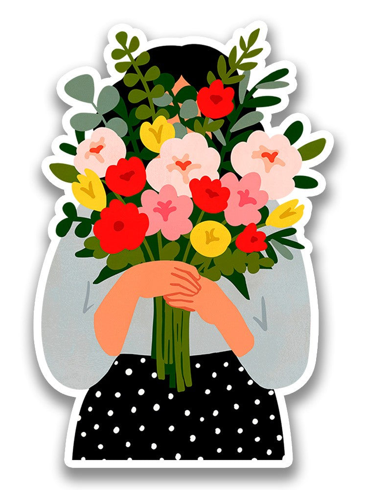 A Woman. Holding Flowers Sticker -Victoria Borges Designs