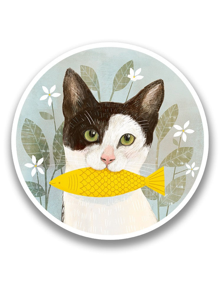 Cat With A Fish Sticker -Victoria Borges Designs