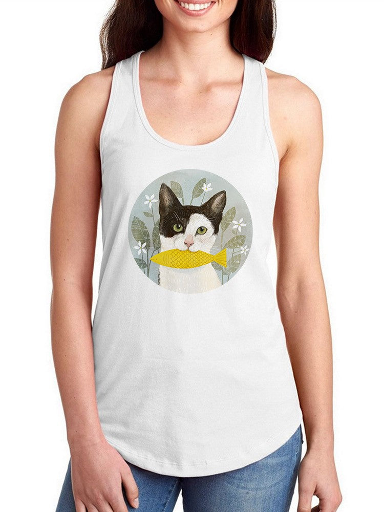 Cat Holding A Fish T-shirt -Victoria Borges Designs