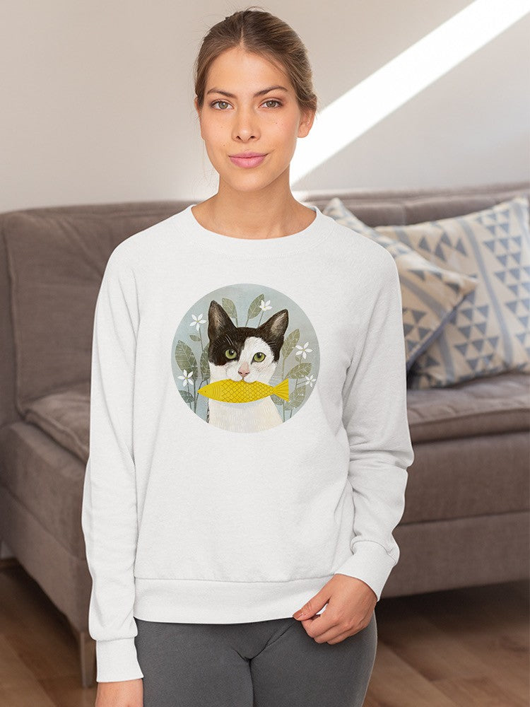 Cat Holding A Fish Sweatshirt -Victoria Borges Designs