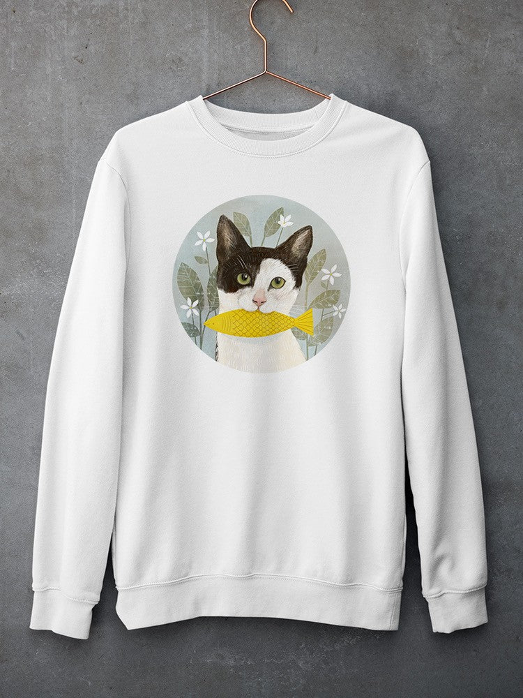 Cat Holding A Fish Sweatshirt -Victoria Borges Designs