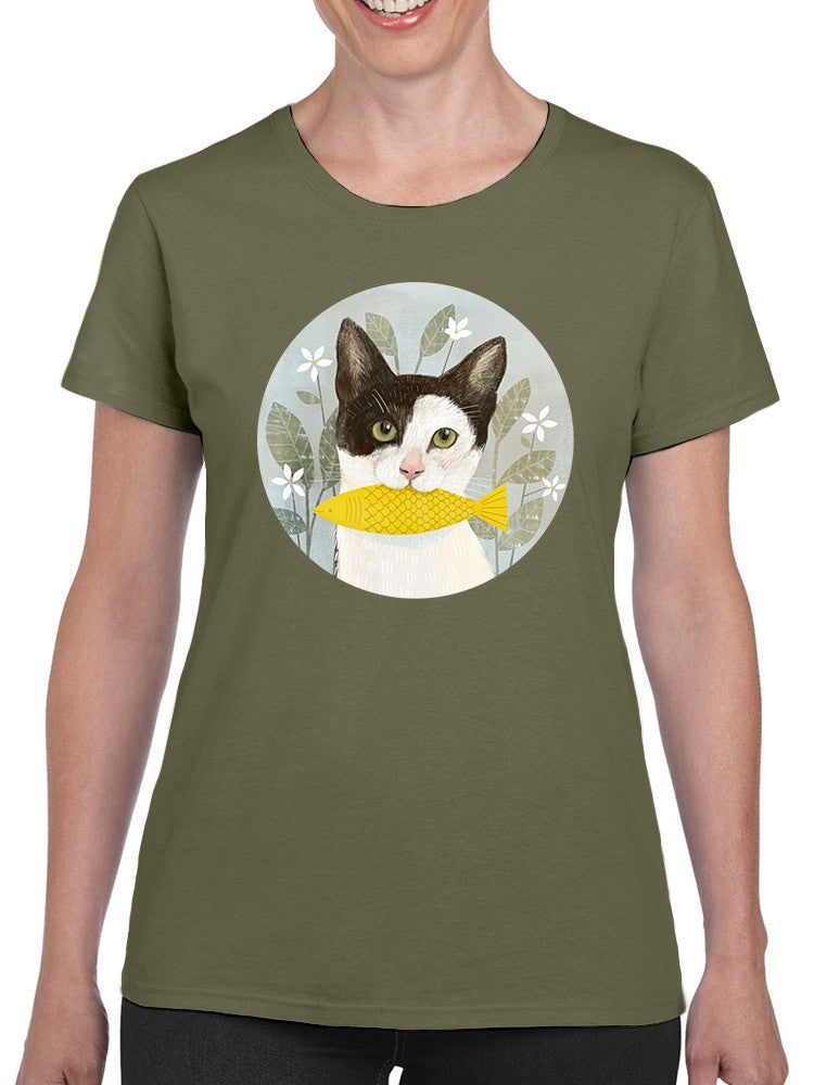 Cat Holding A Fish T-shirt -Victoria Borges Designs